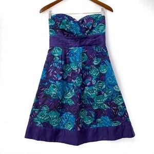 Anthro Moulinette soeurs Purple Strapless Empire Knee Length Dress Size 4